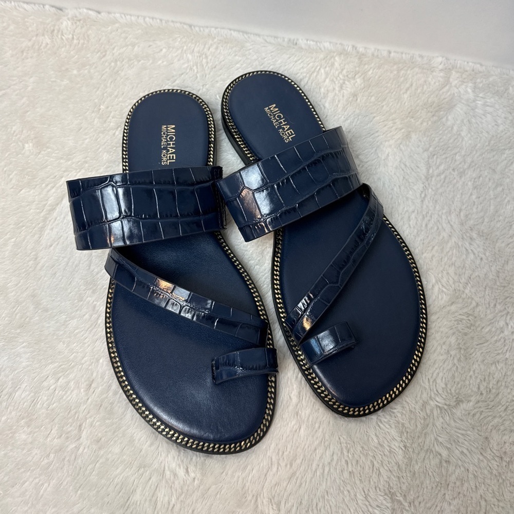 NWOT - Michael - Michael Kors PRATT Crocodile embossed leather Sandal.Navy. 7.5 - Picture 4 of 8